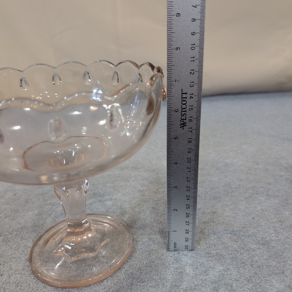 Indiana Glass Garland Teardrop Pink Pedestal Compote Bowl Scalloped Rim Vintage - Picture 4 of 6